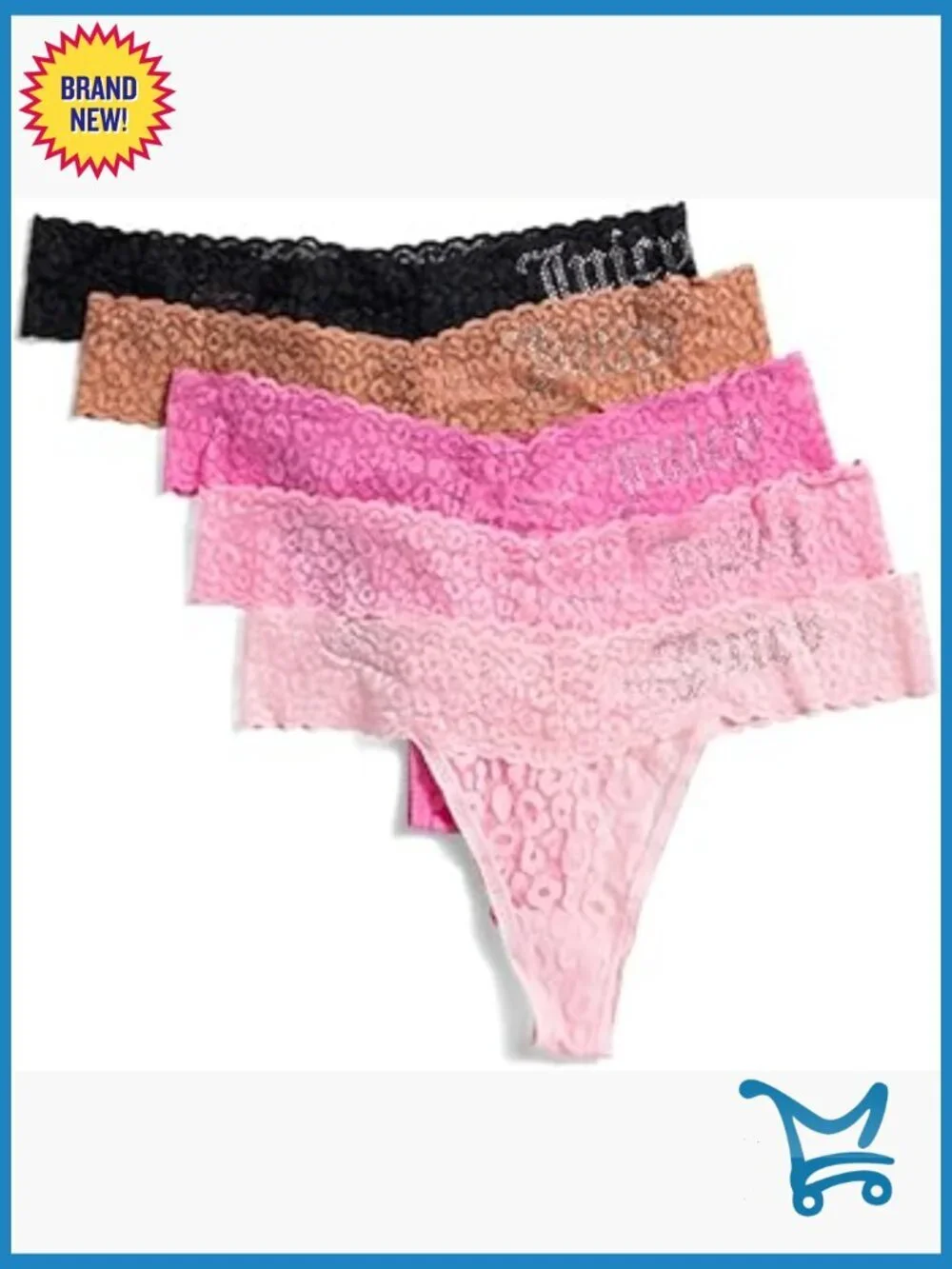 Lace Thong Underwear 5 Pack Rhinestone Low Rise Stretch